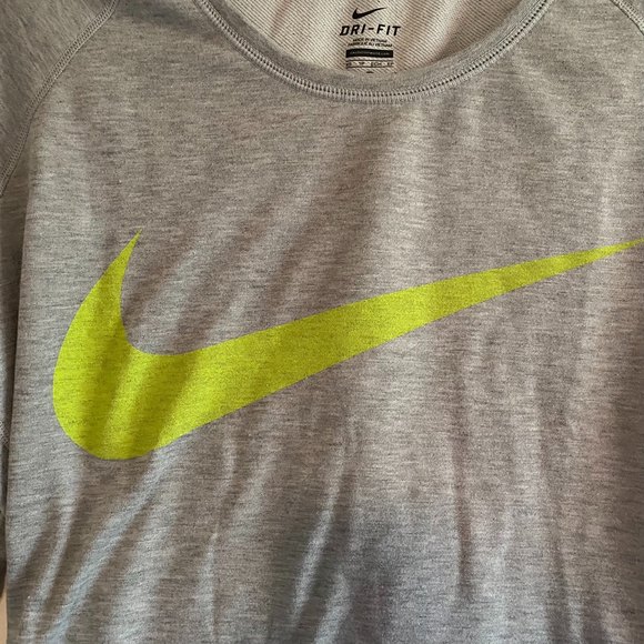NIKE woman's size XS gray dri-fit large logo swish neon pullover sweatshirt top - Picture 9 of 9